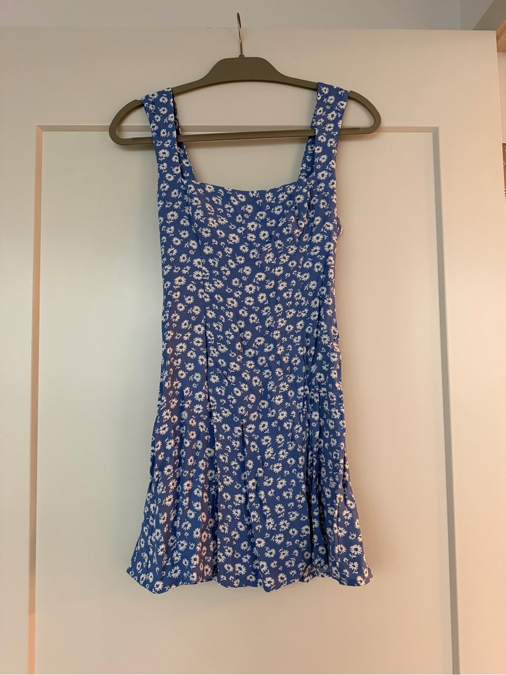 Reformation Blue Floral Square-Neck Mini Dress